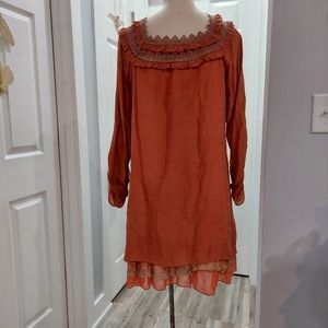Urban Mango burnt orange dress Fully Lined V Neck Size Medium